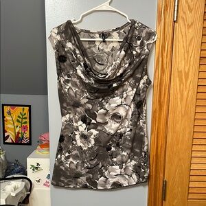 Maurices Black and White Fitted Blouse with Cowl Neck